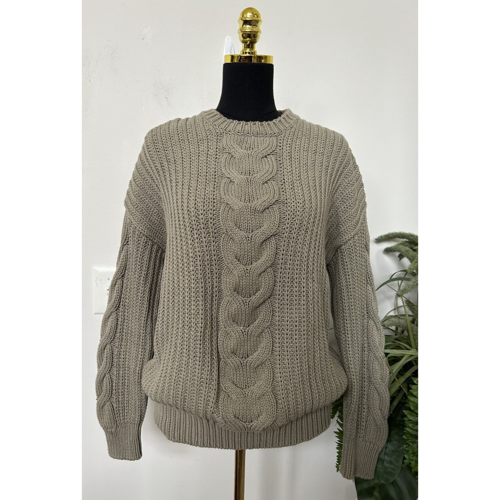 Max Mara Sfilata Cable Knit Sweater M Taupe Green Chunky Ribbed Aesthetic Luxury